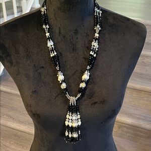Chic Black and White Beaded Necklace